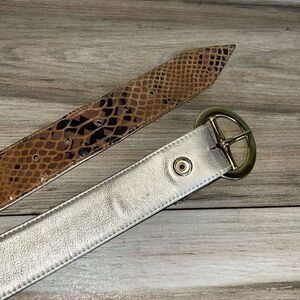 JJ Winters Reversible Belt Women Medium Gold Brown Snakeskin Textured Leather